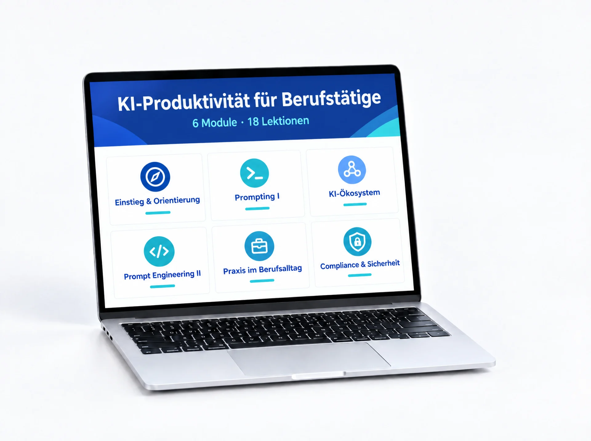 Der Kurs KI-Produktivität für Berufstätige auf dem Laptop